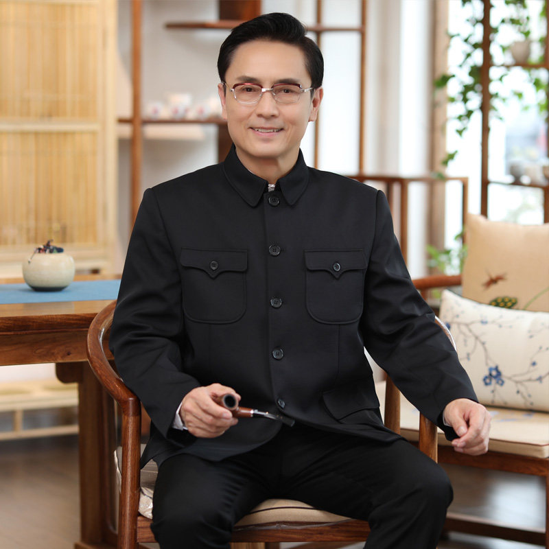 长年款！9860/P195中山装套装男中老年民族服装钮扣套装爷爷,男装民族服装,星座1216（原钱塘722）