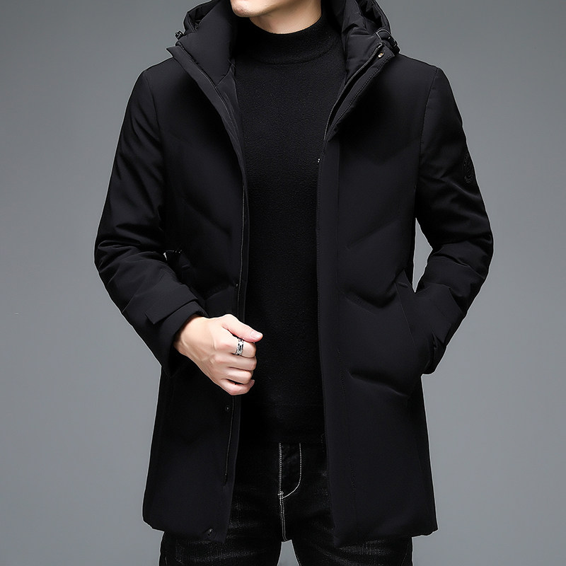 2003/P225休闲羽绒服男爸爸中长款羽绒衣外套商务中年男装图片