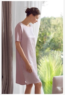 特惠伊维斯女士舒适提花圆领短袖套头连衣睡裙家居服睡衣10311138