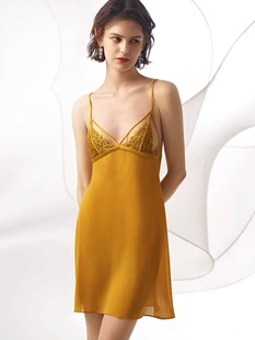 25秋冬伊维斯女舒适月桂女神性感刺绣桑蚕丝美背吊带睡裙10391150