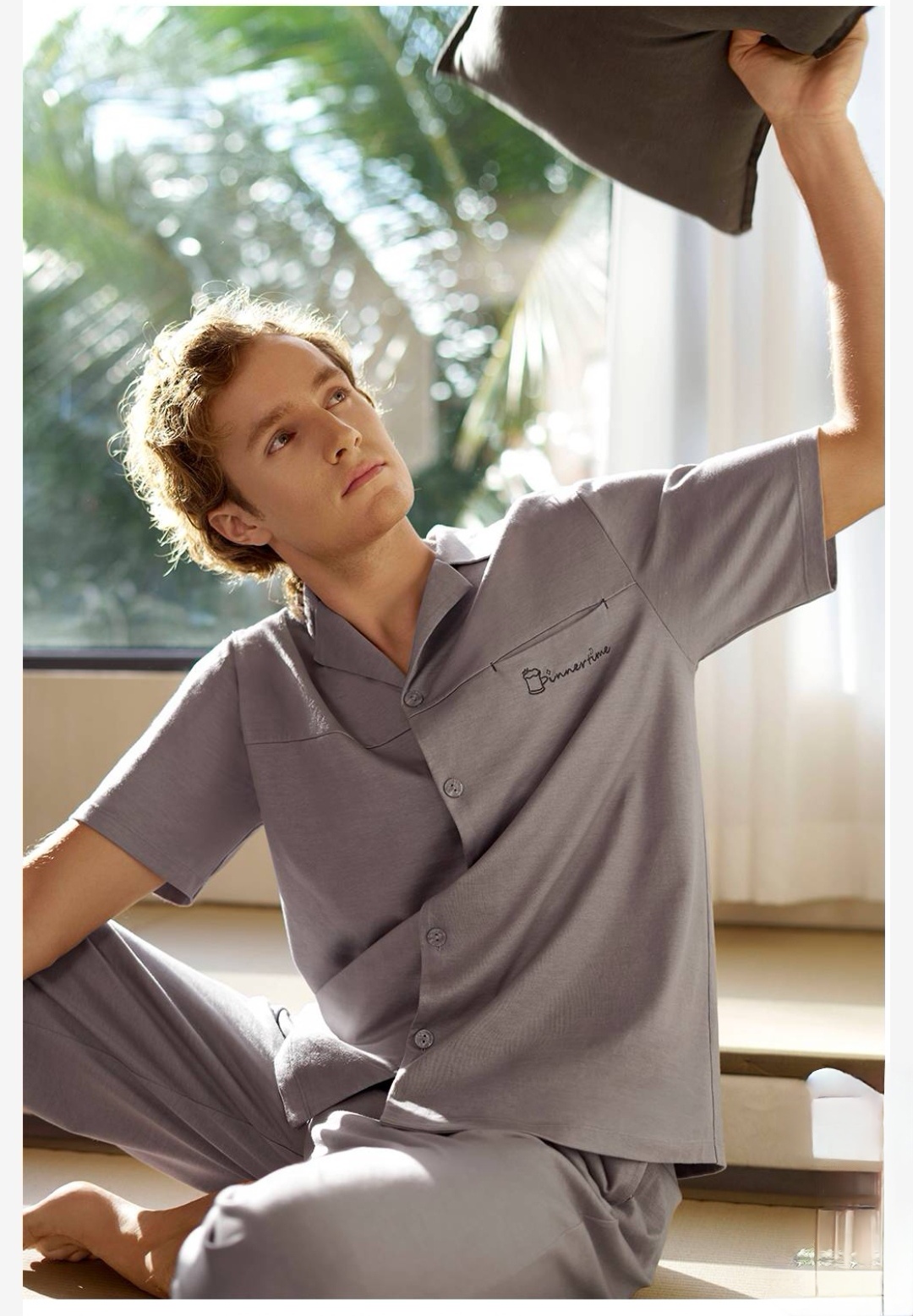 特价惠伊维斯男士小翻领全棉舒适短袖长裤套装家居服睡衣10371173