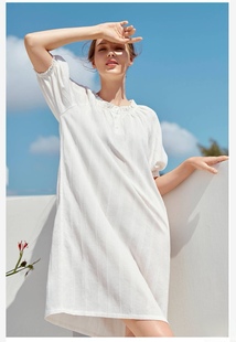 特价惠伊维斯女舒适柔软圆领长款短袖连衣睡裙家居服睡衣10311159