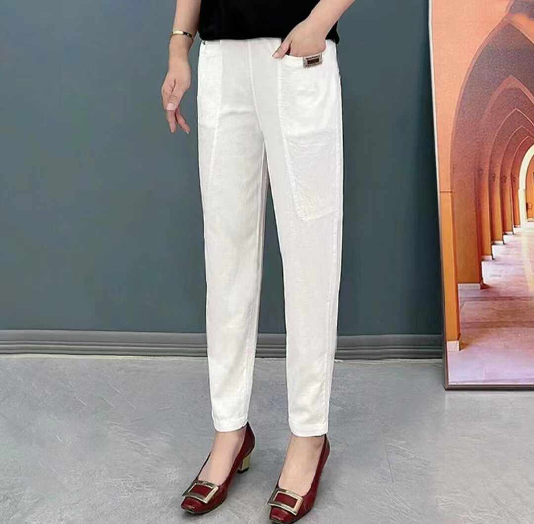 夏季超薄透气高腰显瘦哈伦裤棉麻时尚百搭九分休闲柔软亲肤女裤