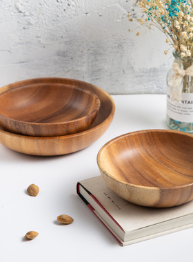 相思木碗原木碟子整块实木盘餐具沙拉碗木器水果碟干果杂粮浅口碗