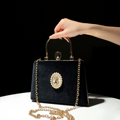 clutch dự tiệc [HCB] Cô gái retro Pháp đen Pearl Velvet Túi xách Túi đựng túi dạ hội bóp nữ cầm tay dự tiệc ví đi tiệc sang trọng