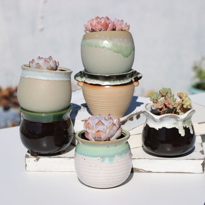 窑变流釉多肉花盆粗陶透气