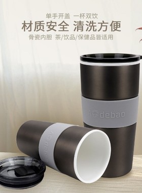 香港世宝大容量水杯双层隔热不锈钢陶瓷保温杯男女士奶茶杯600ml