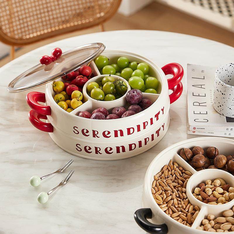 轻奢果盘客厅茶几家用干果盘坚果零食摆放盘高颜值带盖分格水果盘