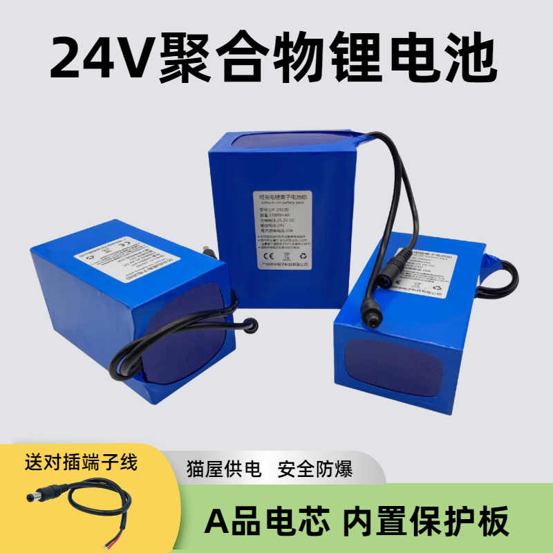 24V锂电池大容量聚合物22.2负LED灯街猫PLC设备可充电25.2V电源