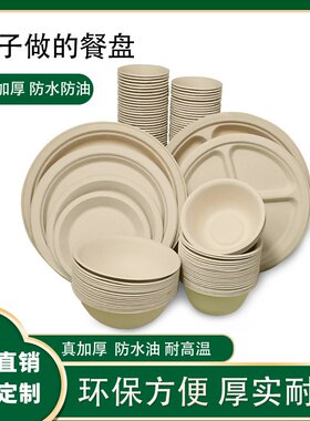 一次性纸盘纸碗竹纤维可降解烧烤生日蛋糕盘加厚餐碗圆盘绘画