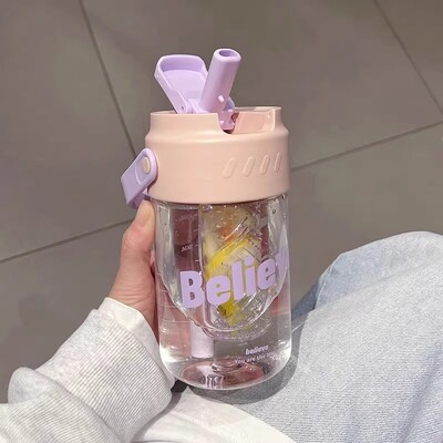 简约高颜值可爱塑料杯女生夏季大容量学生杯子耐高温儿童吸管水杯