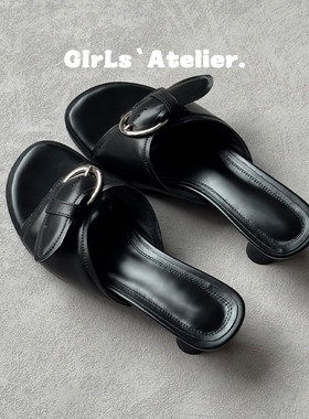 时尚新品！复古矮跟一字拖女