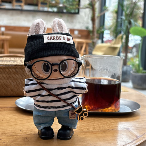 原创！拉布布一二三代通用娃衣labubu潮流穿搭休闲条纹小熊套装