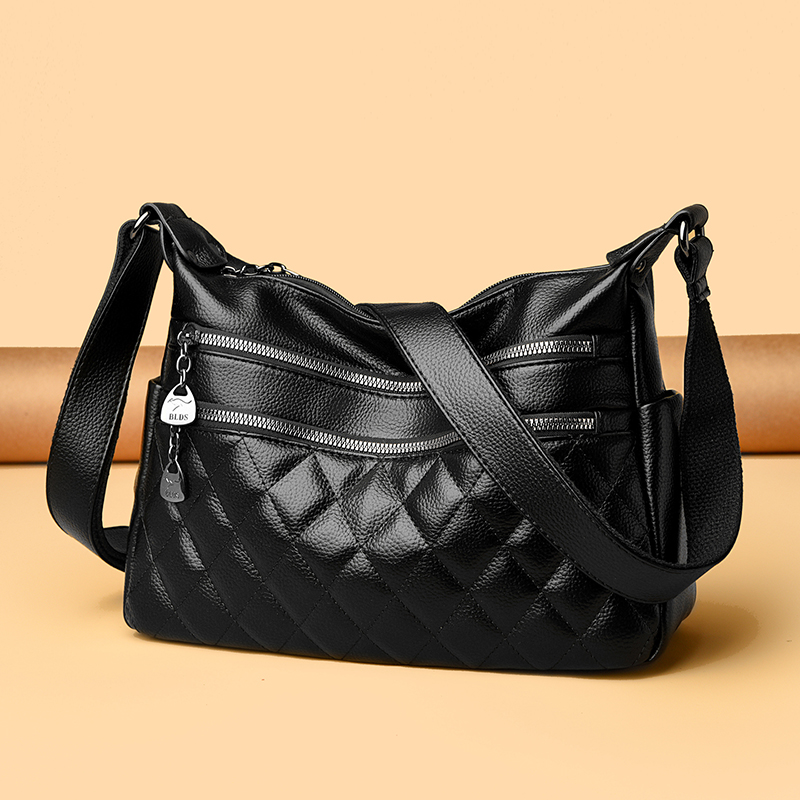 品牌真皮牛皮菱格纹女包包2025新款大容量单肩斜挎手提妈妈婆婆包