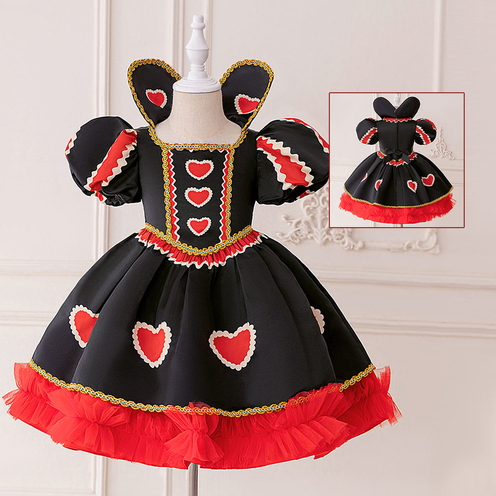 万圣节爱丽丝梦游仙境女童角色扮演服红桃皇后cosplay印花连衣裙