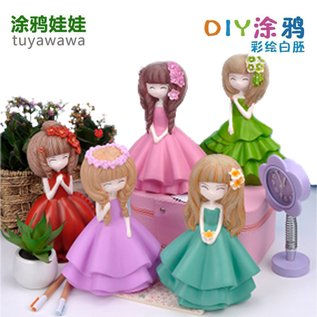 摔不坏石膏娃娃白坯花花公主女孩涂鸦存钱罐陶瓷彩绘diy涂色玩具
