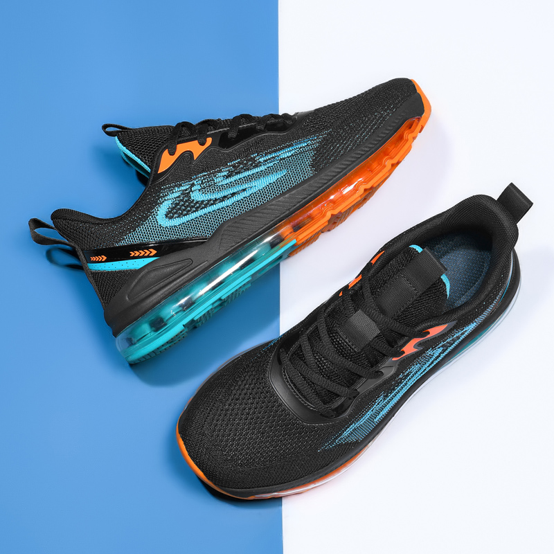 全掌气垫男鞋大码运动跑鞋户外休闲潮鞋男子百搭飞织网面透气跑鞋