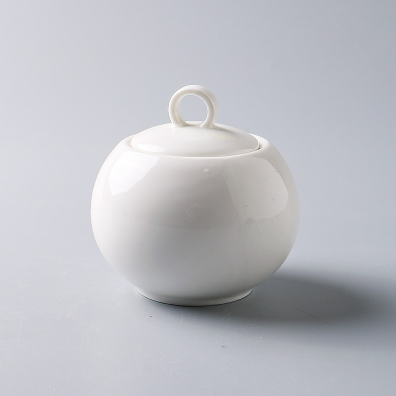 陶瓷纯白瓷有盖糖盅鼓形盐盅调料盅瓶罐子立体家用特色盅甜品奶盅