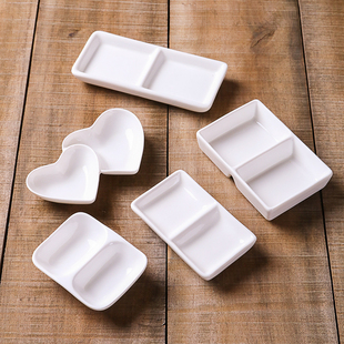 陶瓷纯白味碟双格碟两格碟子蘸料碟油碟调料碟分格味碟调味酱醋碟