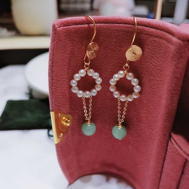 14k包金天然珍珠耳环 A货翡翠耳环 个性复古汉服简约风百搭耳饰女|ruв категории ювелирные изделия/алмаз/жадеит/золото, природный жемчуг (новый), серьга - от Buy2taobao.com для оказания профессиональной услуги покупки агента Taobao