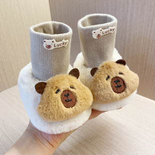 新生婴儿冬鞋加厚加绒保暖鞋袜小月龄男女宝宝软底不掉跟学步鞋子