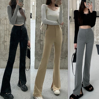 开叉裤子女秋冬款高腰直筒垂感拖地西装阔腿裤长裤