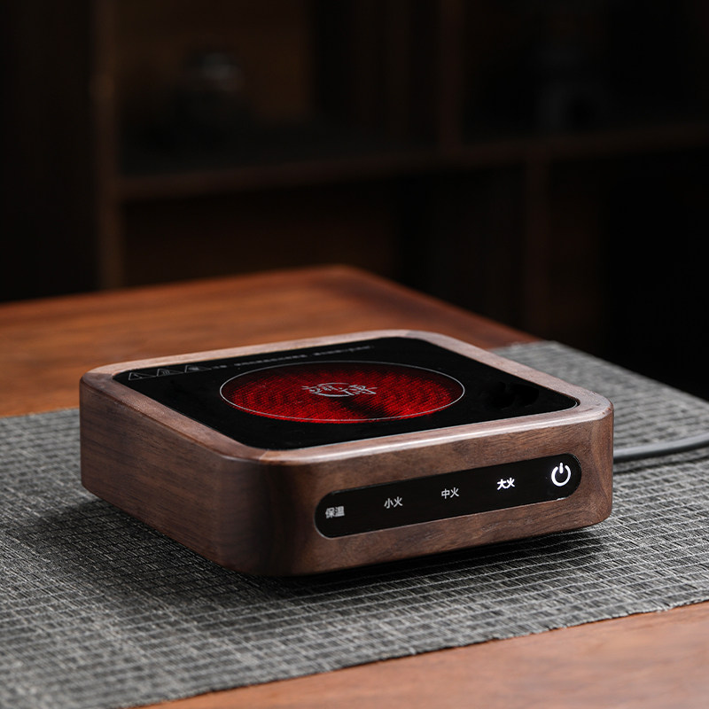 翊博迷你四方胡桃木电陶炉煮茶烧水茶炉800W家用超薄电热炉不挑壶