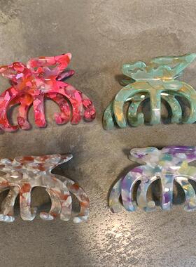 蝴蝶超好看的抓夹大号发量大高级气质风梦幻紫盘发鲨鱼夹加厚醋酸