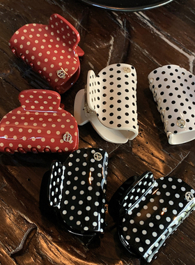 少女心波点 红色高级独特漂亮头发抓夹中号半扎发鲨鱼夹发抓发饰