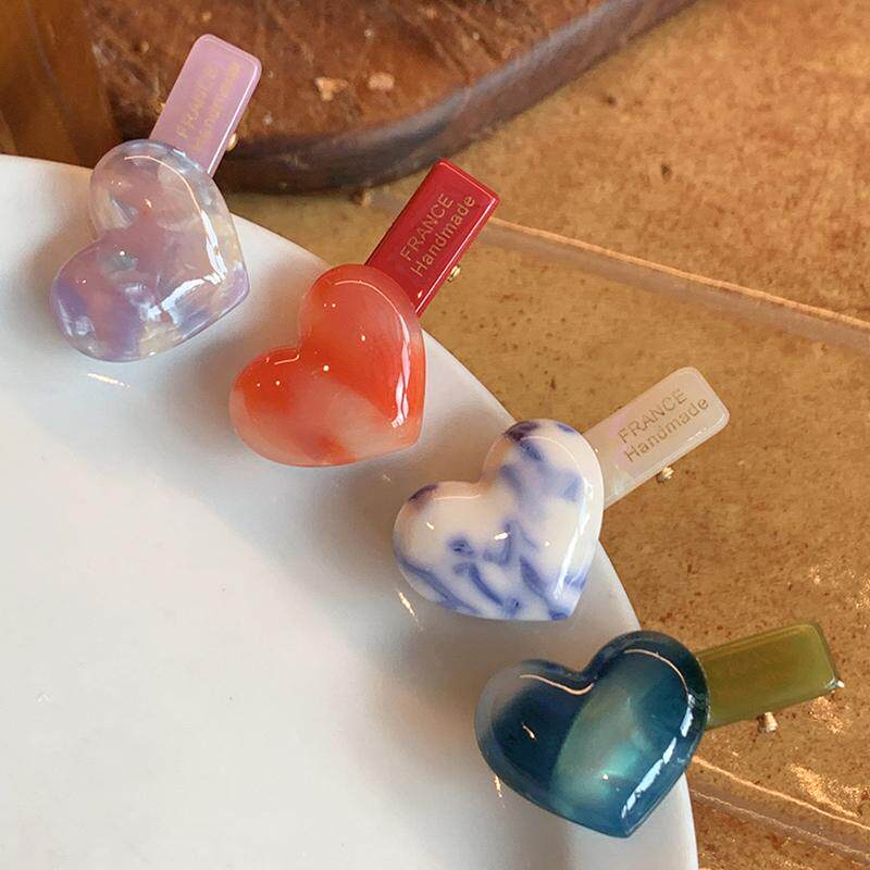 小众幻彩爱心鸭嘴夹 france发夹高级感精致小巧碎发整理 两个包邮