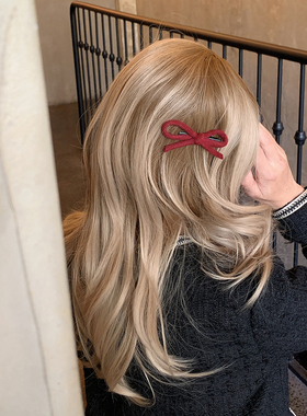 冬日氛围 毛呢蝴蝶结红色发夹边夹侧边碎发刘海夹子头饰鸭嘴夹