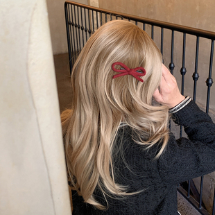 毛呢蝴蝶结红色发夹边夹侧边碎发刘海夹子头饰鸭嘴夹 冬日氛围