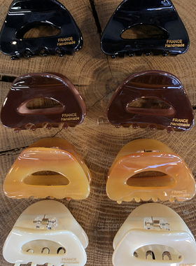 ins巧克力色半圆镂空醋酸抓夹小号 france焦糖茶色半扎公主头发抓