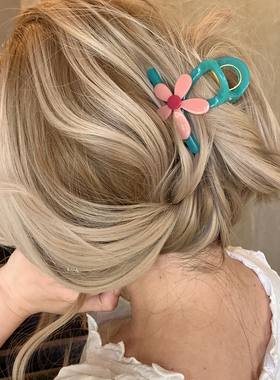 多巴胺太阳花 双面花朵撞色超级好看的抓夹女发量少鲨鱼夹发饰ins