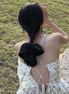 高级感超大锻面发圈森系仙美黑色 ins简约气质大肠圈扎马尾发饰