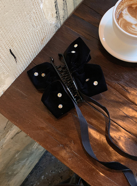 闪钻高级竖夹 丝绒蝴蝶结马尾香蕉夹大号大发量法式扭扭夹抓夹