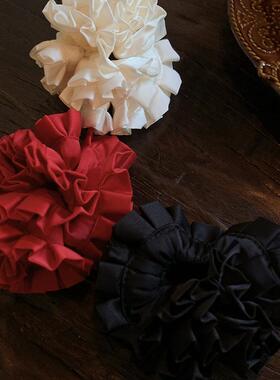 法式复古氛围感褶皱花苞大肠发圈女高级感 低丸子头花球发饰头花