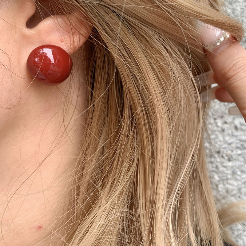 安哥拉红珐琅釉圆球 925银针酒红车厘子色独特耳环复古小众耳钉女,饰品/流行首饰/时尚饰品新,耳钉,淘宝优惠券,粉丝福利购,淘宝优惠卷