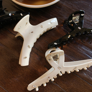 醋酸大号鲨鱼夹发饰 小众方形水钻衣架头发抓夹女高级感洋气时尚