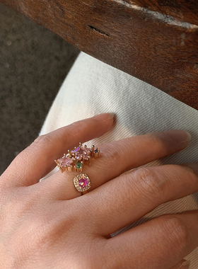 甜酷少女粉轻奢锆石星星戒指