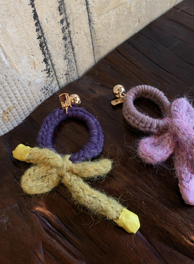 软糯可爱 蝴蝶结圆珠毛线发圈毛茸茸皮筋扎头女高级感头绳发饰