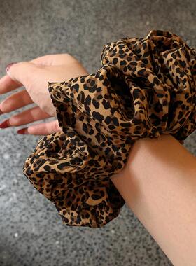 时尚洋气豹纹色系低丸子头发圈 复古新款扎头发马尾猪大肠发饰