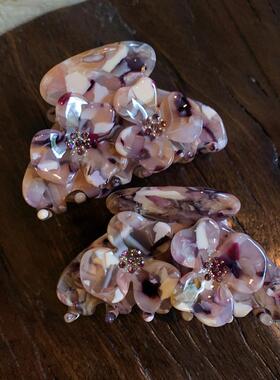 法式小香风花朵抓夹女高级感洋气时尚 高质量醋酸中号半扎鲨鱼夹