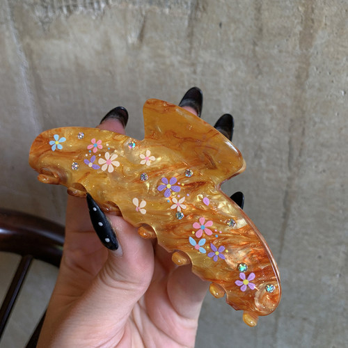 焦糖色油画花朵抓夹大号好看的