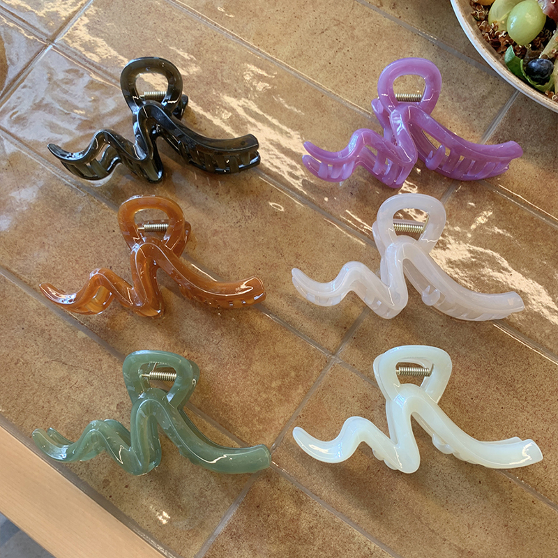 ins甜美果冻感 小众设计波浪纹理超大号抓夹气质名媛发量多鲨鱼夹