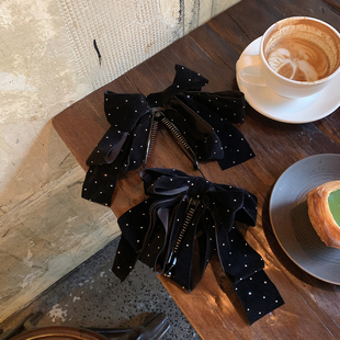 丝绒满天星竖夹 蝴蝶结马尾香蕉夹大号大发量法式盘发扭扭夹抓夹