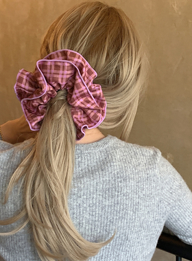 英式格纹 巨好看的紫色格子大肠发圈女高级感洋气时尚发饰头花