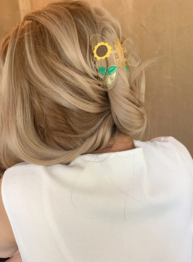 特别的醋酸向日葵 黄色太阳花头发抓夹女发量少中号发抓鲨鱼夹