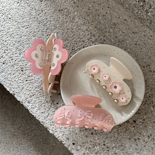 chicaddblack轻奢粉色花朵抓夹