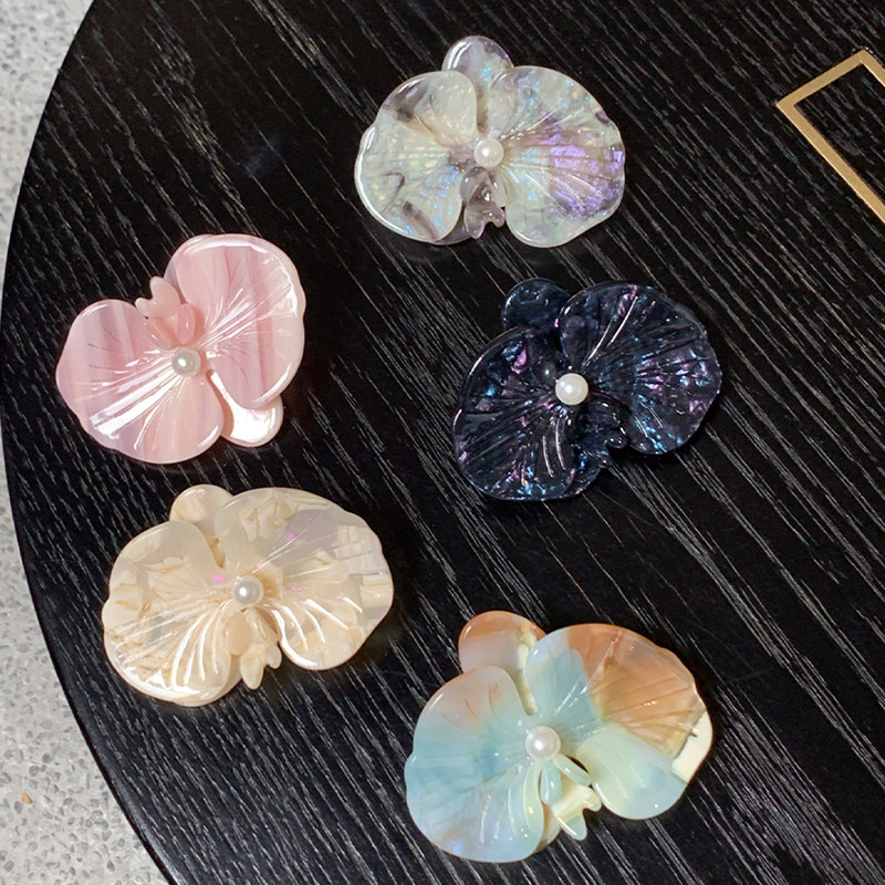 精致醋酸蝴蝶兰发夹边夹侧边高级感 甜美小众花朵碎发立体鸭嘴夹